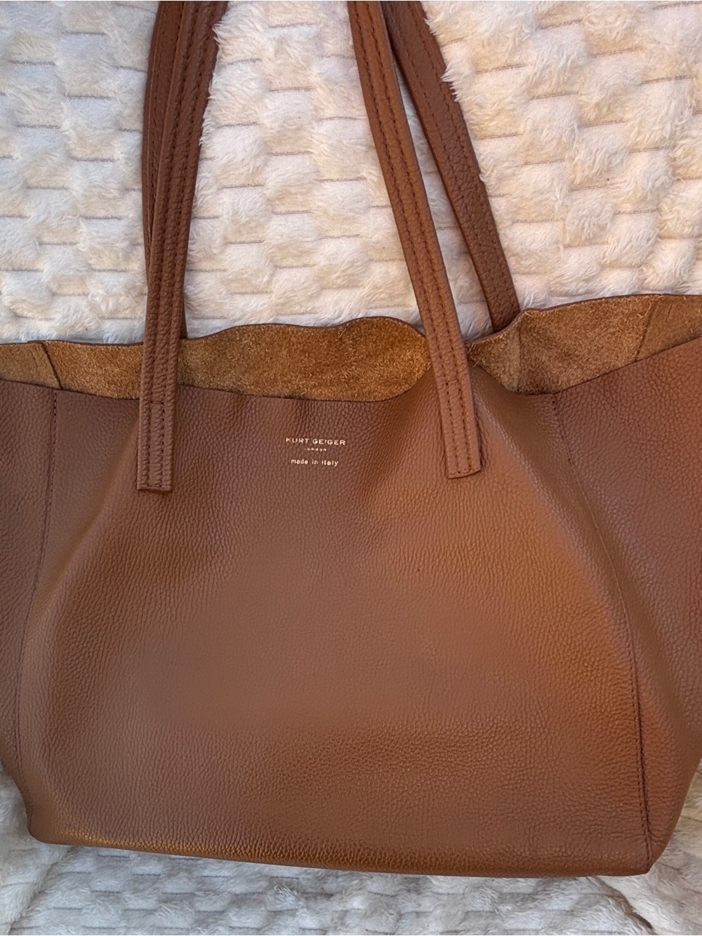 Kurt Geiger London The Violet Cognac Pebbled Leather Tote | Made in Italy